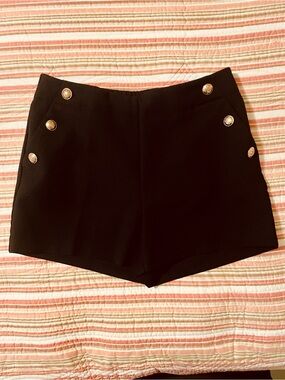 Nicole Miller Black High-Waist Gold Button Shorts